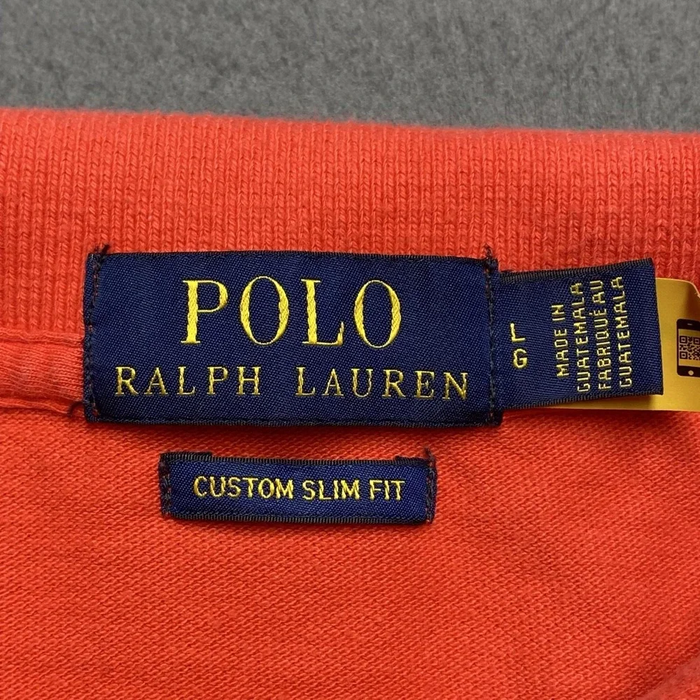 Polo Ralph Lauren Polo Shirt Mens Large Orange Custom Slim Fit Cotton Pony Logo